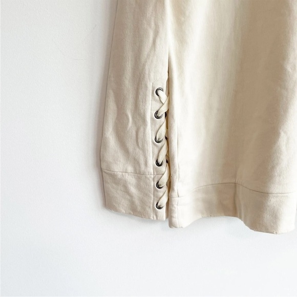 Joe's Collection Women's Sweater Distressed Hem Lace Up Sleeves Beige Size Large - Picture 7 of 9